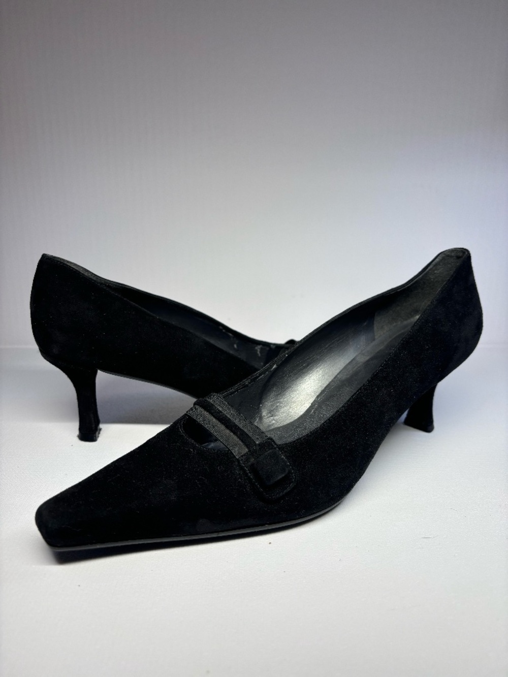 Stuart Weitzman Black Suede Mary Jane Kitten Heels Size 9.5M Square Toe Pumps